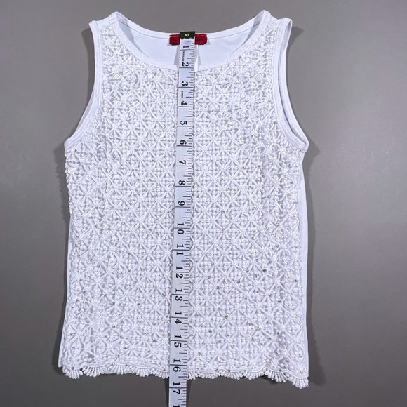 Song's Fashion Tank Top White with Sparkles‎ and Crochet Design Size Small - Picture 4 of 7